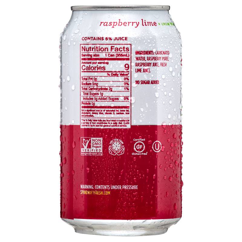 Spindrift Raspberry Lime Sparkling Water 12oz Can