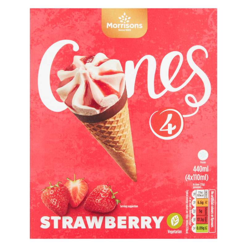 Morrisons Strawberry Ice Cream Cones, 4 x 110ml