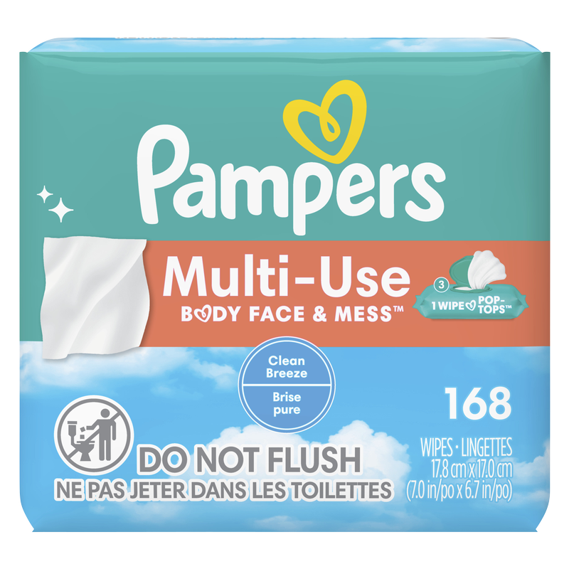Pampers Baby Wipes Multi-Use Clean Breeze 3X Pop-Top 168ct