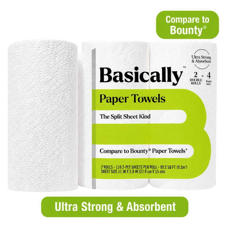 Basically 2ct Split Sheet Paper Towels Double Roll