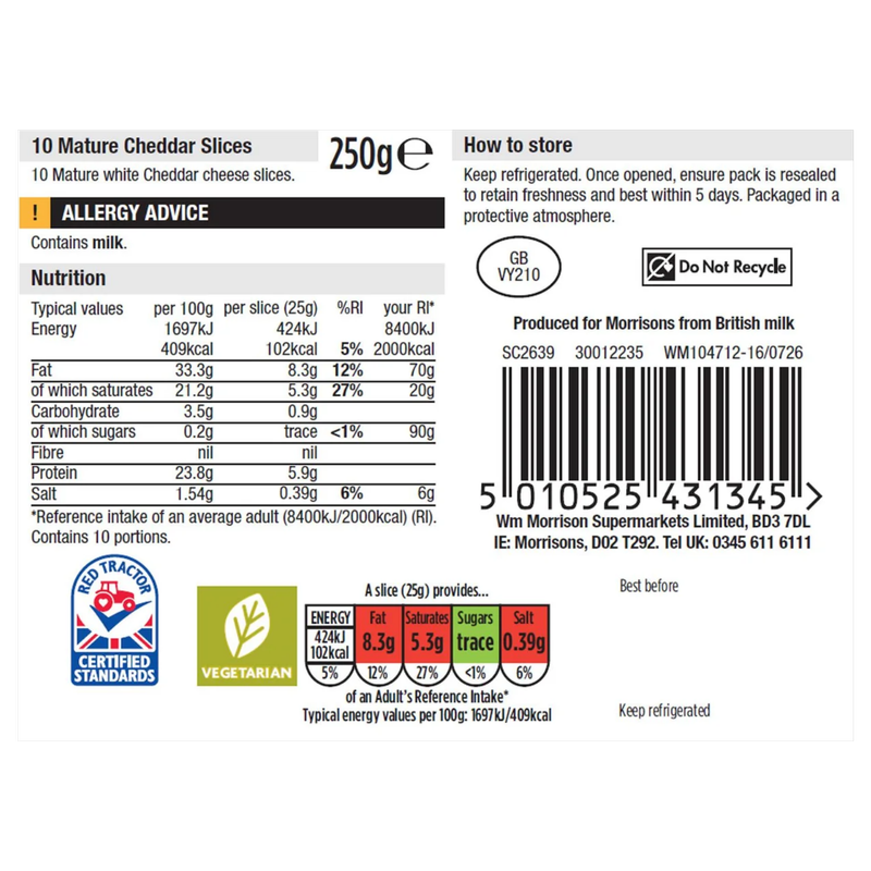 Morrisons Mature Cheddar Slices, 250g