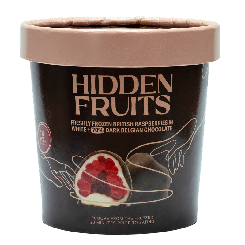 Hidden Fruits White & 70% Dark Belgian Chocolate Coated Raspberries, 150g