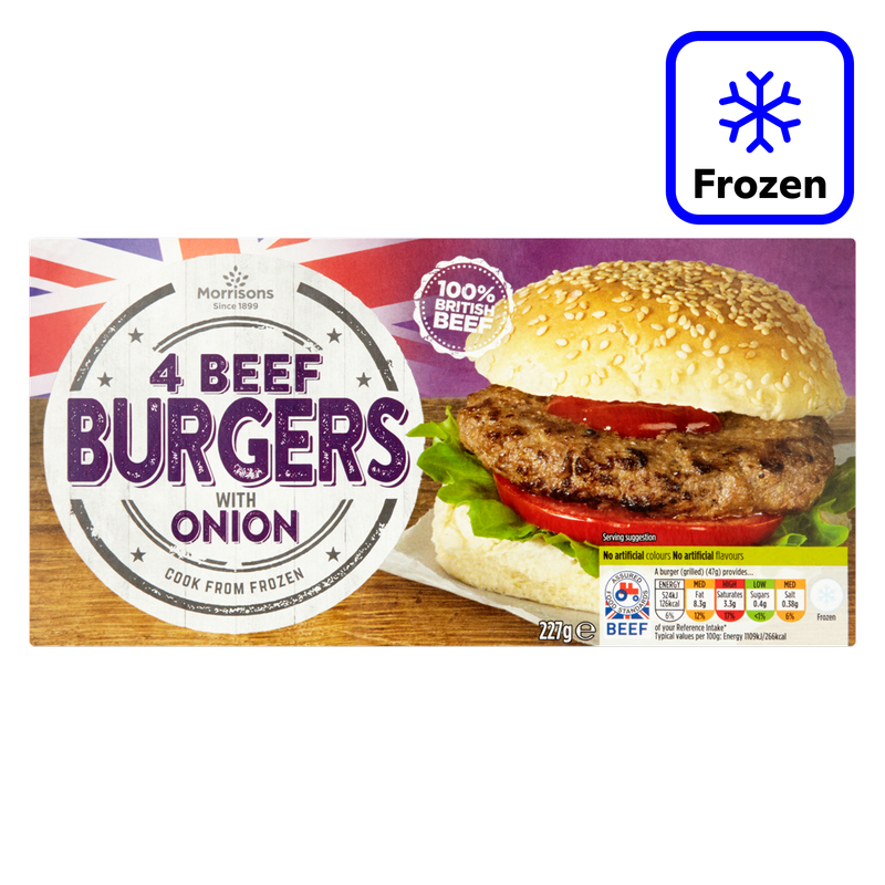 Morrisons 4 Beef Burgers with Onion, 227g