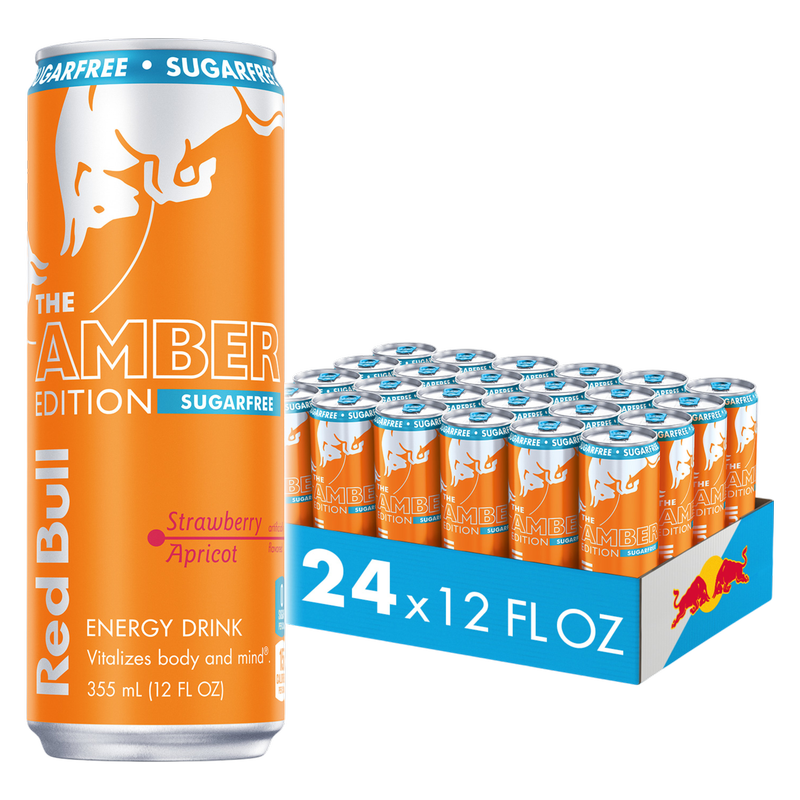 Red Bull Sugar Free Amber Edition Strawberry Apricot Energy Drink 24pk 12oz Can