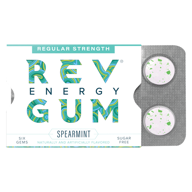 REV ENERGY GUM, Spearmint Regular Strength, 6ct