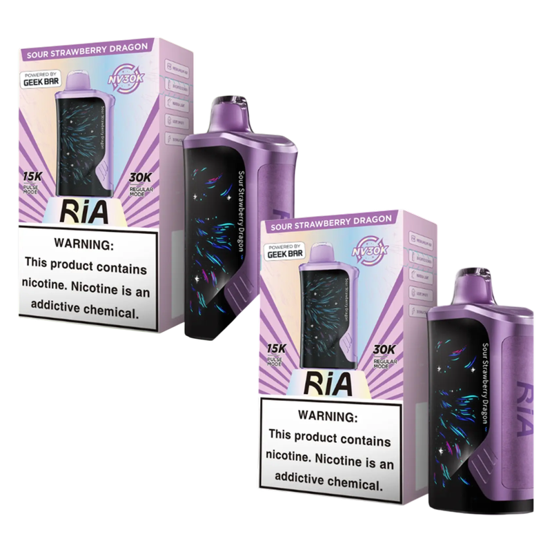 2 Ria NV30K Sour Strawberry Dragon 5% 15ml Disposable Vape