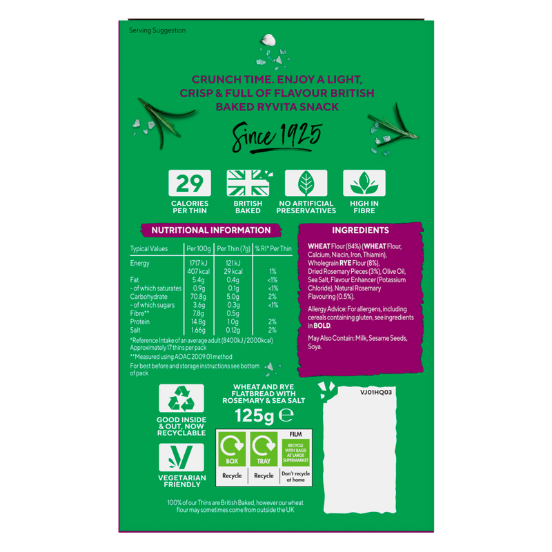Ryvita Rosemary & Sea Salt Thins, 125g