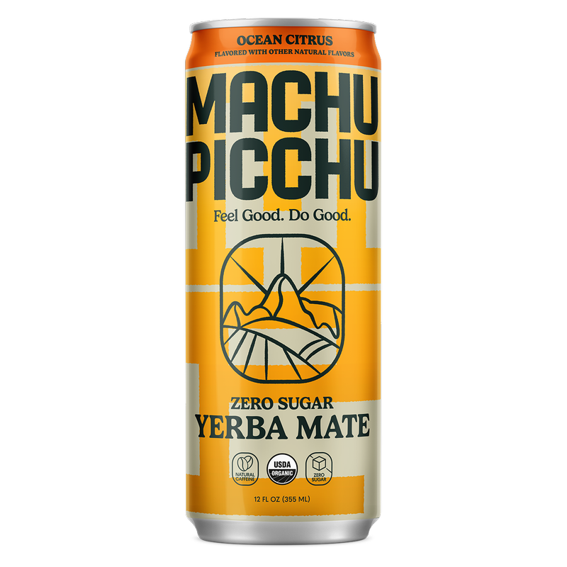 Machu Picchu Energy Organic Yerba Mate Zero Sugar, Ocean Citrus, 12 fl oz