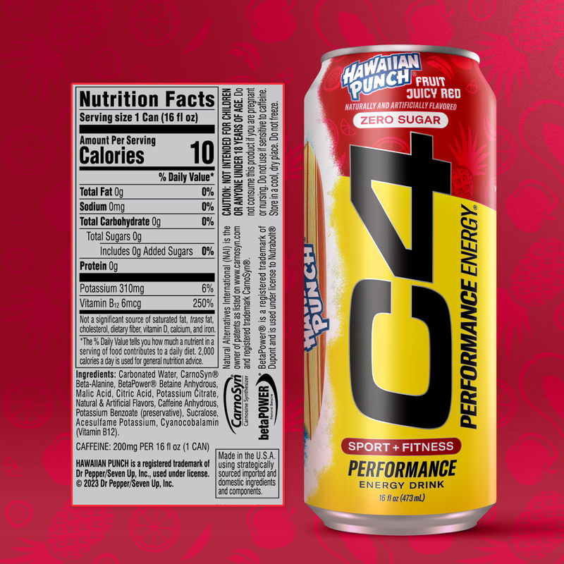 【Can】 C4 Energy Zero Sugar Hawaiian Punch 16oz Can - Delivered In