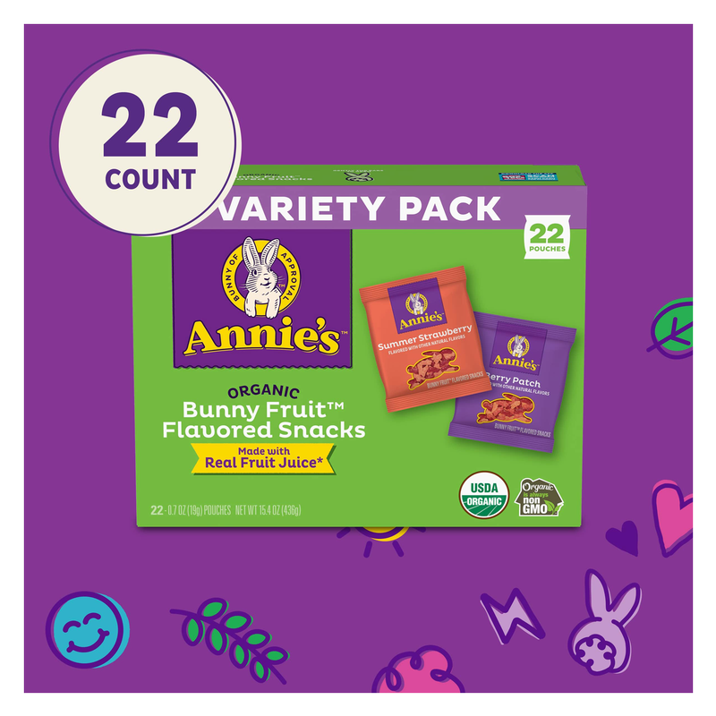 Annie's Organic Bunny Fruit Snacks, Variety Pack, Gluten Free, 22 ct