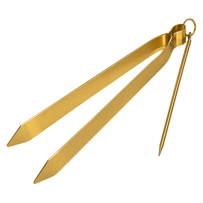 Premium XL Gold Hookah Tongs with Built-In Pin 9.5”