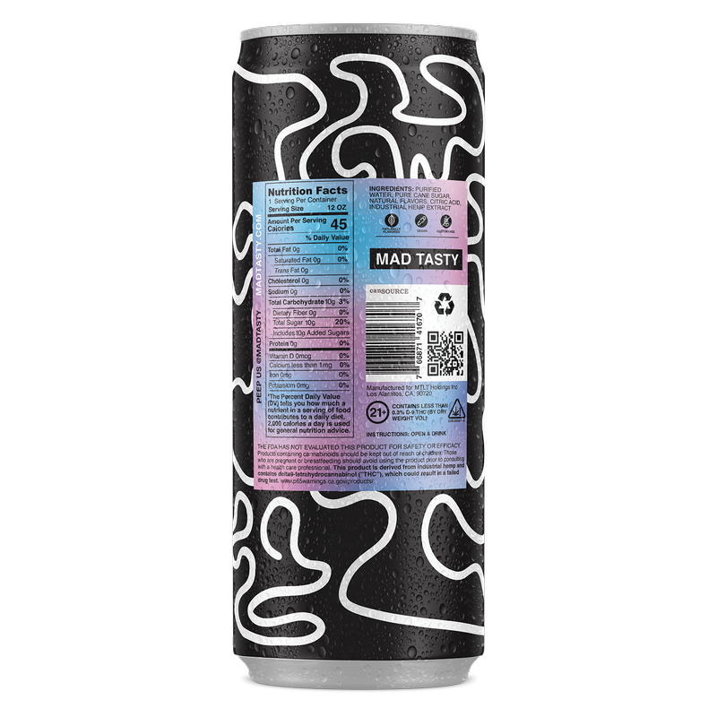 Mad Tasty Seltzer Unicorn Tears con 5 mg de THC, lata de 12 oz