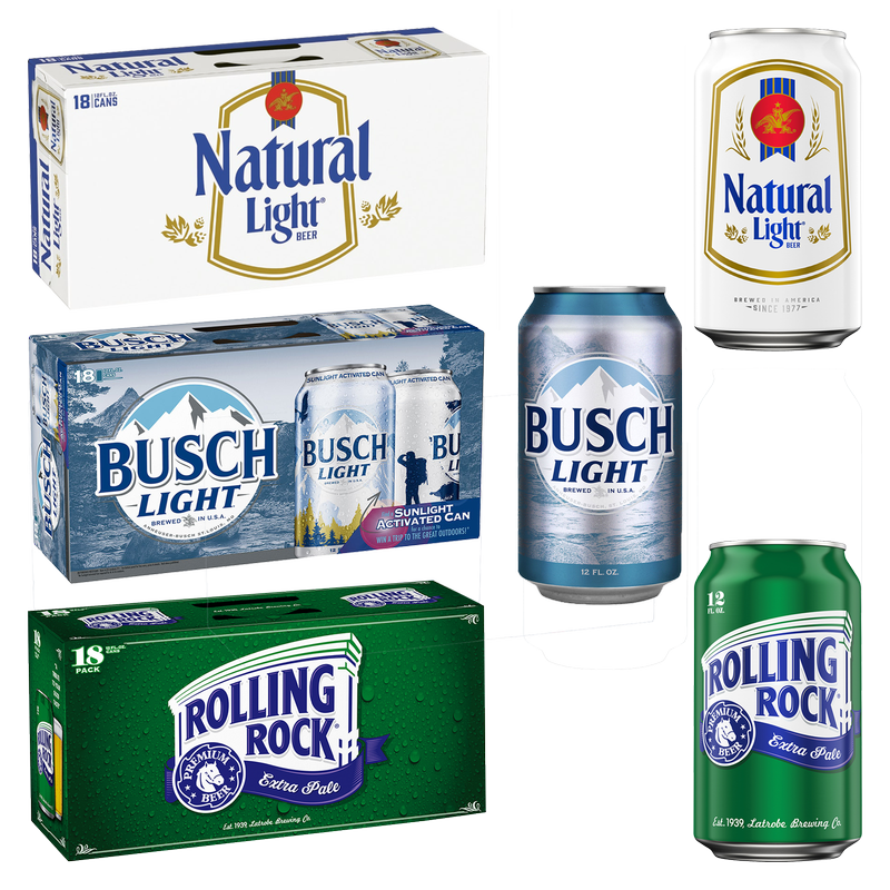 Natural Light + Busch Light  + Rolling Rock 18pk Bundle