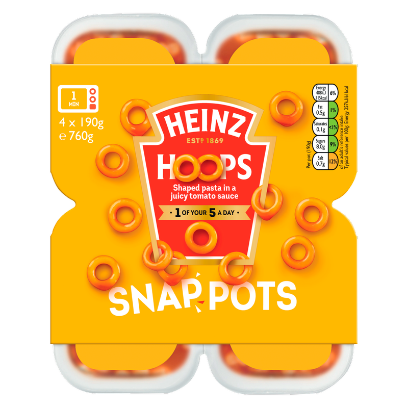 Heinz Spaghetti Hoops Snap Pots, 4 x 190g