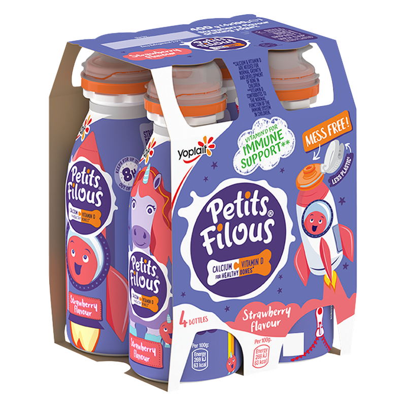 Petits Filous Kids Strawberry Yoghurt Drink, 4 x 100g