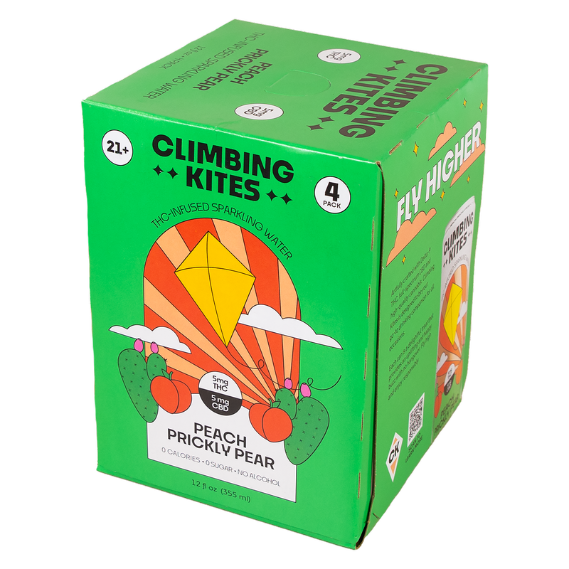 Climbing Kites Peach Prickly Pear 5mg THC Sparkling Water 4pk 12oz Can- XL