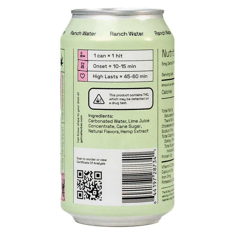Cali Sober 5mg THC Ranch Water 4pk 12oz Can