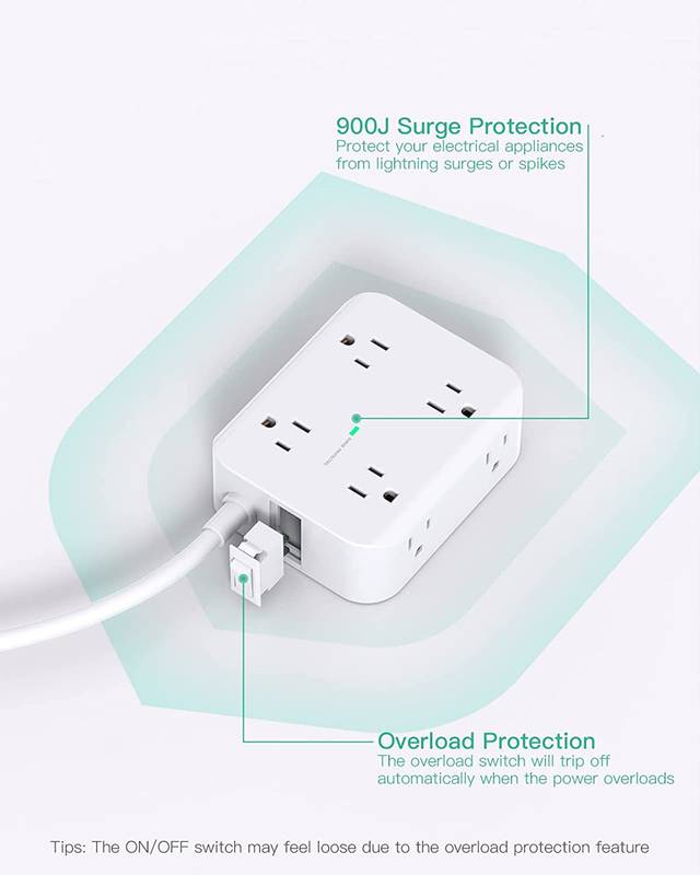 4-sided 8 Way Power Strip Surge Protector/ Extension Cord