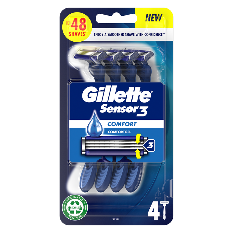Gillette Sensor3 Comfort, Disposable Razors For Men, 4pcs