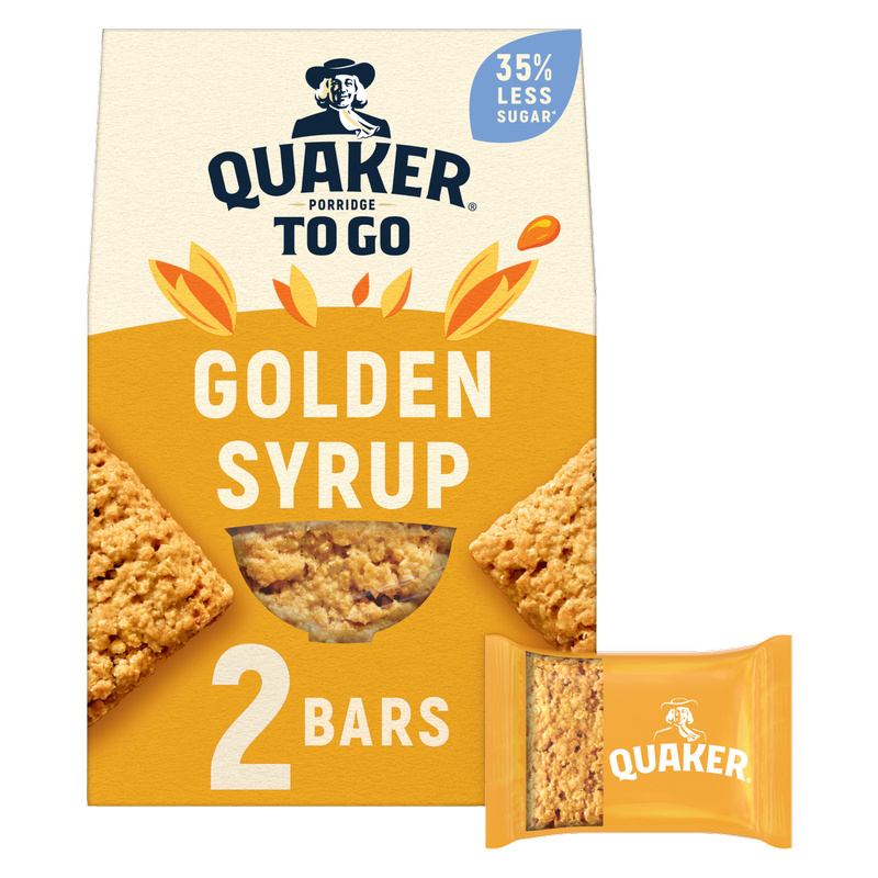 Quaker Porridge To Go Golden Syrup Breakfast Bars, 2 x 55g