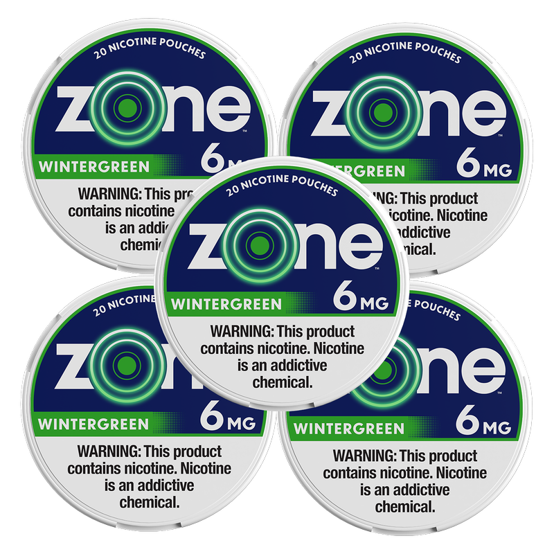 5 Pack ZONE Nicotine Pouches Wintergreen 6mg Tin