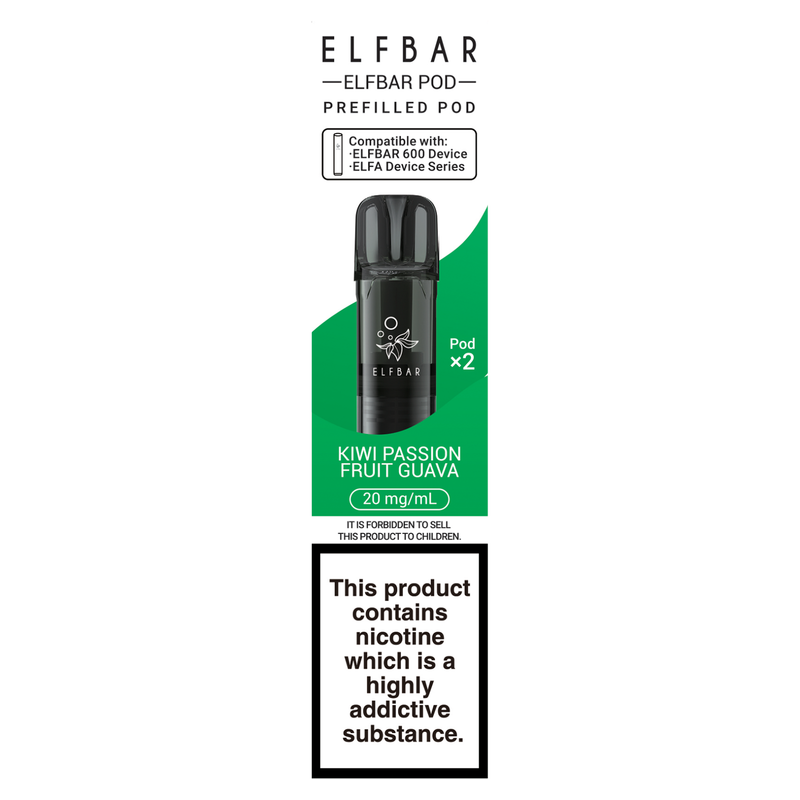 Elf Bar 600 Prefilled Pods Kiwi Passion Fruit Guava 20mg/ml, 2pcs