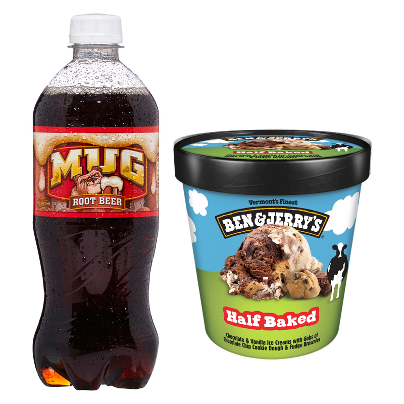 Mug Root Beer 20oz Btl & Ben & Jerry's Half Baked Ice Cream Pint