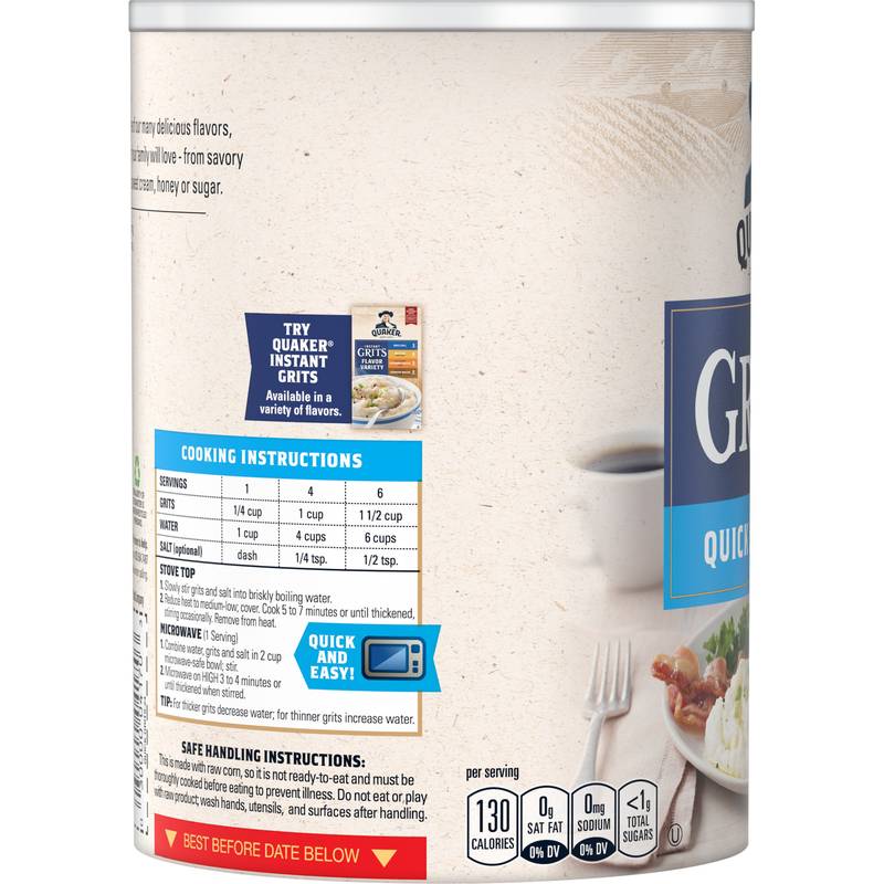 Quaker Original Quick 5-Minute Grits Shelf Stable Ready to Cook 24 Oz
