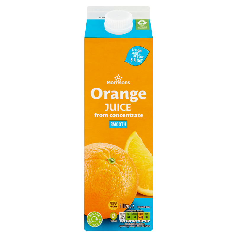 Morrisons Smooth Orange Juice from Concentrate, 1L (Chilled)