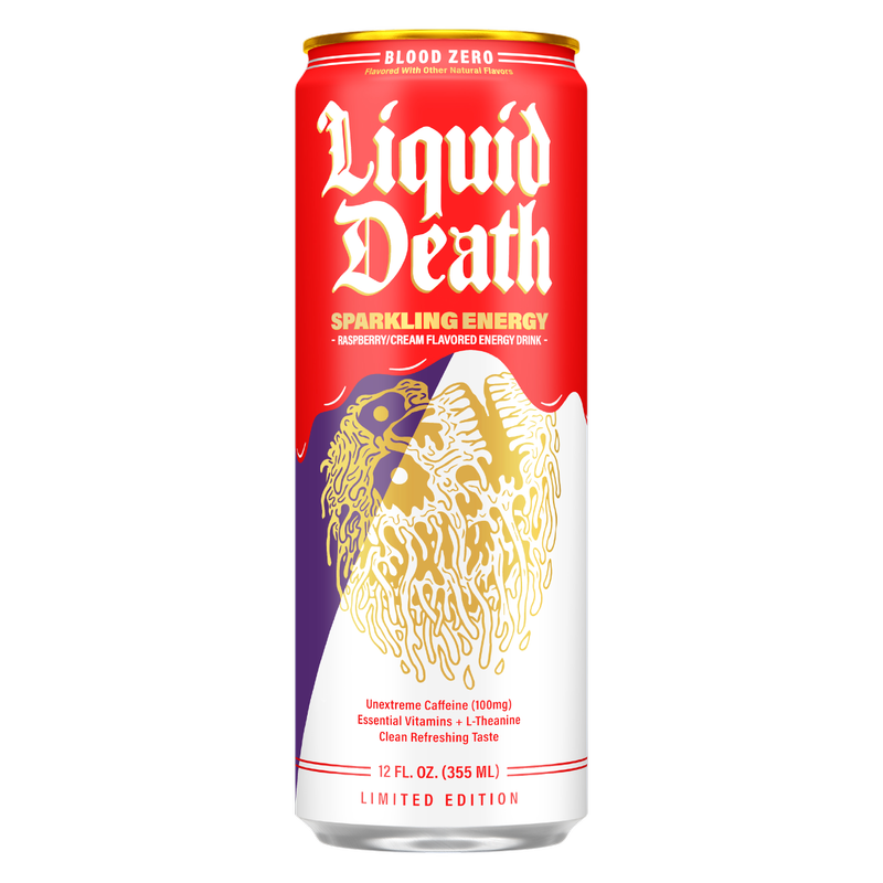 Liquid Death Blood Zero (Raspberry & Cream) Sparkling Energy 12oz Can Zero Sugar