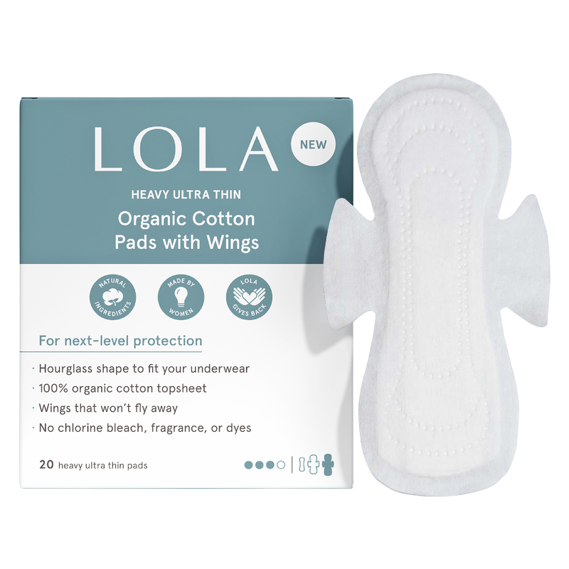 LOLA Ultra Thin Pads with Wings, Regular, Organic Cotton Topsheet and Core,  16 Count 
