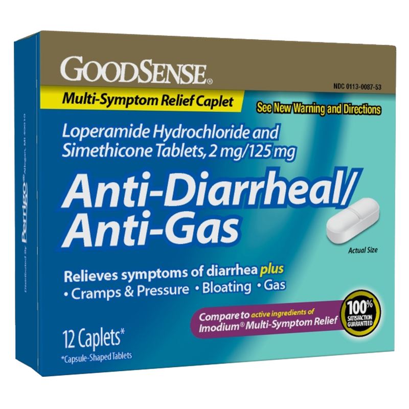 GoodSense Anti-Diarrheal/Anti-Gas Loperamide Simethicone Caplets 12ct