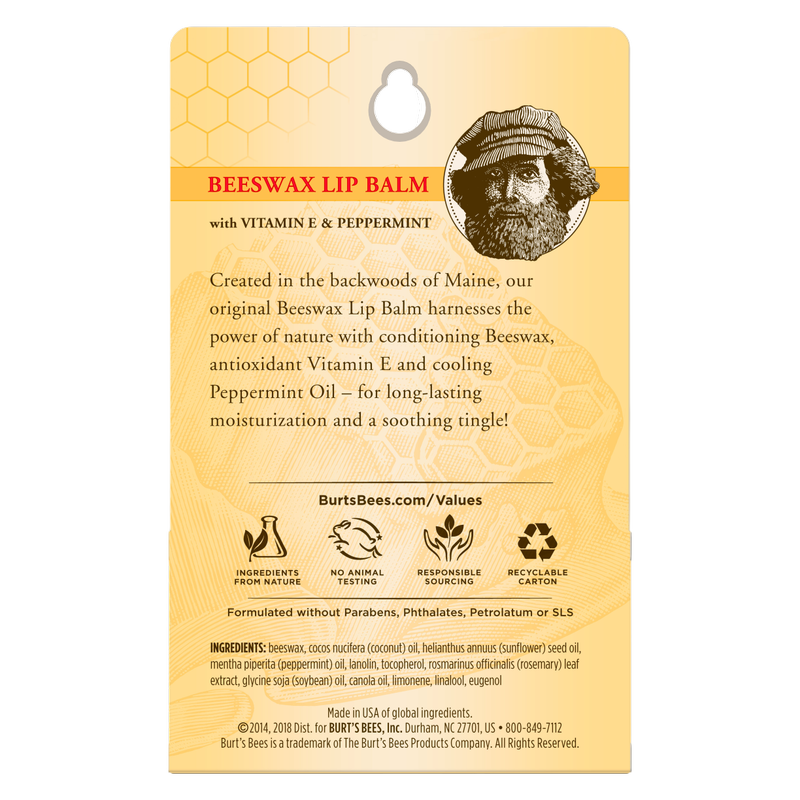 Burt's Bees Beeswax Lip Balm, 0.15oz, 2ct