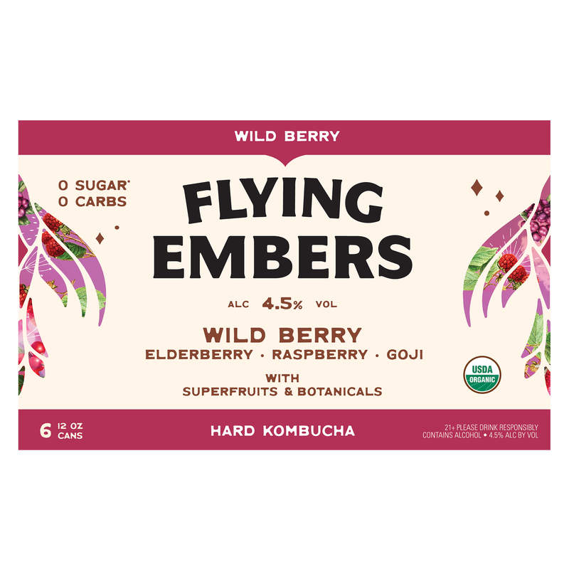 Flying Embers Wild Berry Hard Kombucha 6pk 12oz Can 4.5% ABV