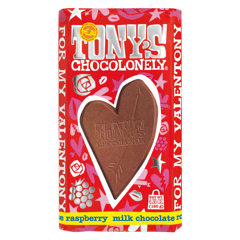 Tony's Chocolonely 32% Milk Chocolate with Rose and Raspberry Bar 6.35oz