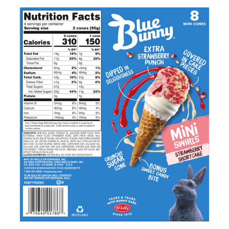 Blue Bunny Strawberry Shortcake Mini Swirls Dipped Cones 8ct