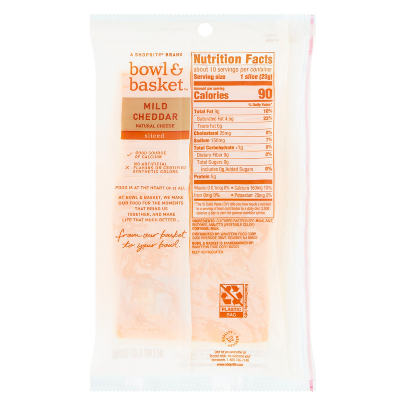 Bowl & Basket Sliced Mild Cheddar Cheese - 8oz / 10ct