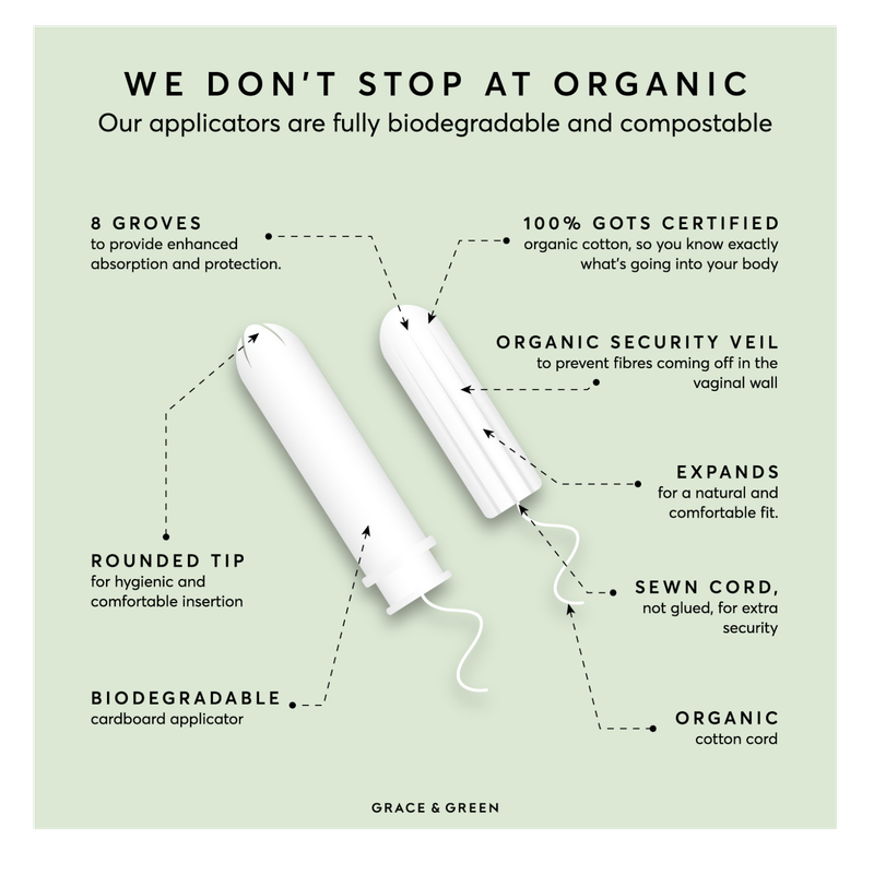 Grace & Green Organic cotton applicator tampon - super, 14pcs