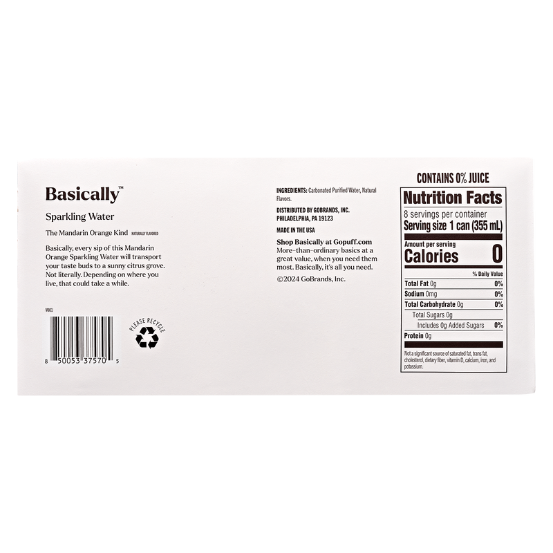 Basically Mandarin Orange Sparkling Water 8pk 12oz Cans