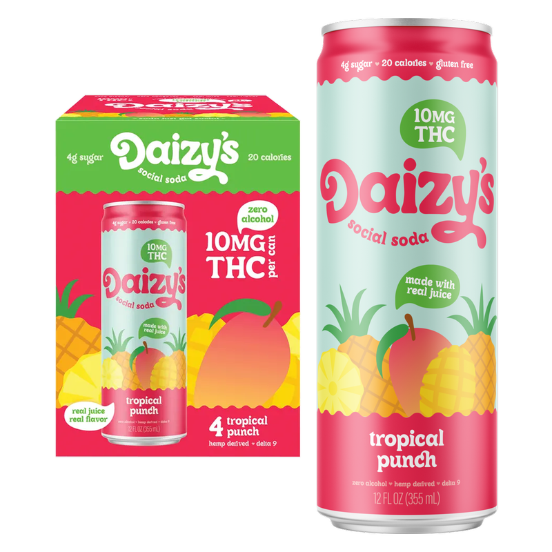 Daizy's 10mg THC Tropical Punch Soda 4pk 12oz Can- XL