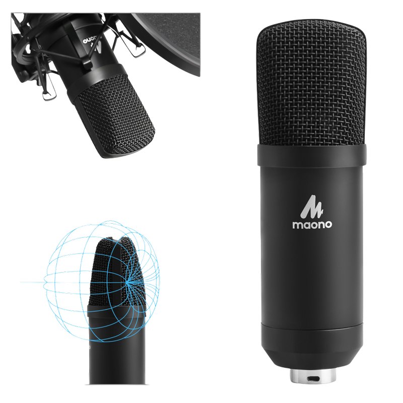 Maono Broadcast Microphone XLR/3.5mm Kit w/ Boom Arm & Pop Filter, 1pcs