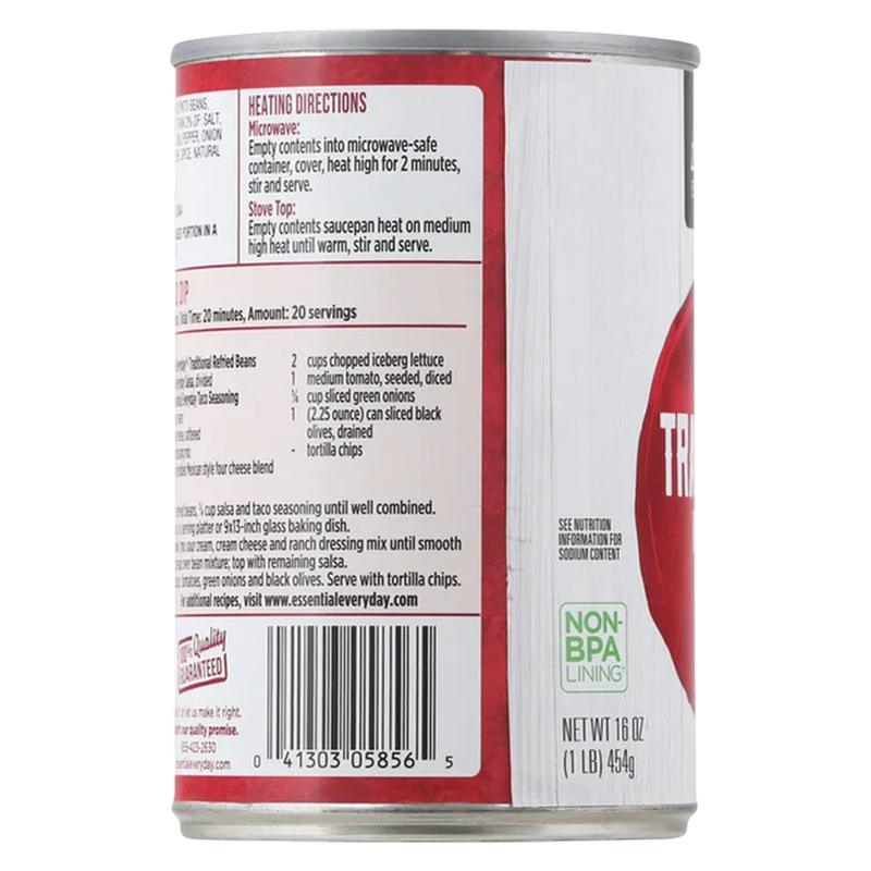 Essential Everyday Traditional Refried Beans, 16oz. 