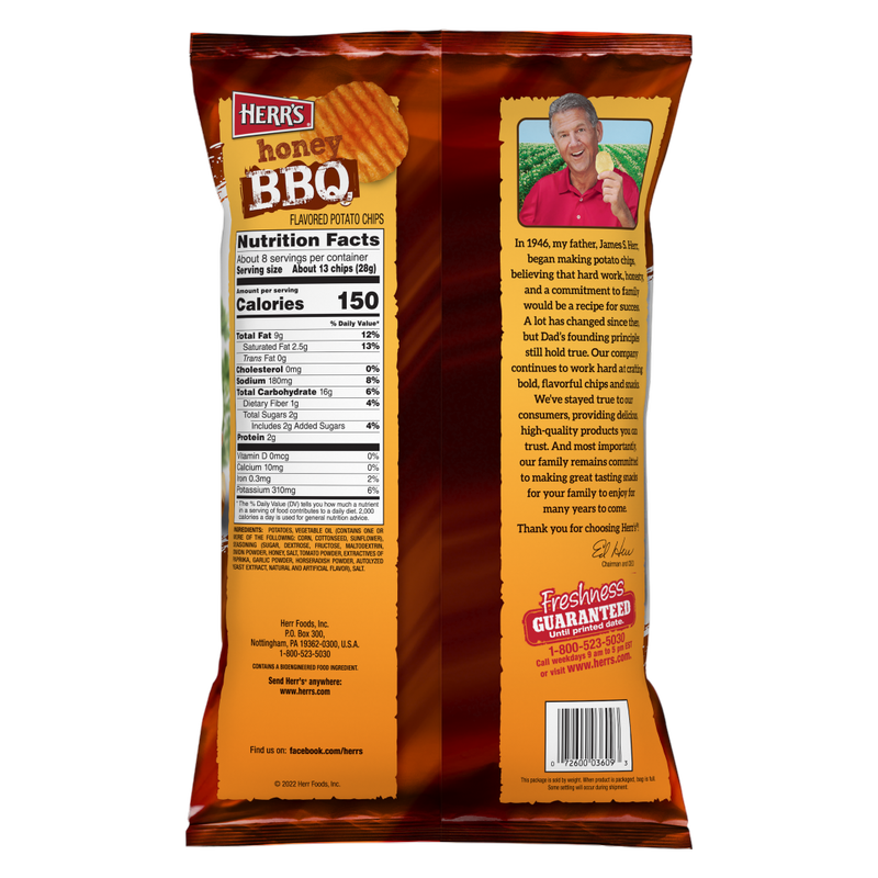 Herr's Honey BBQ Chips, 7.75oz