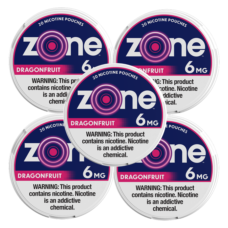 5 Pack ZONE Nicotine Pouches Dragonfruit 6mg Tin