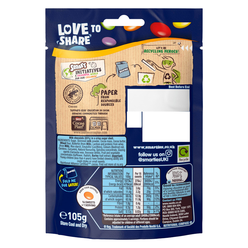 Smarties Milk Chocolate Sharing Bag, 105g