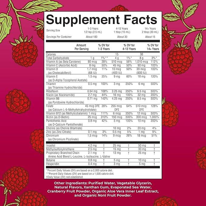 MaryRuth's Multivitamínico vegano líquido para la mañana, sabor frambuesa, 15.22 oz