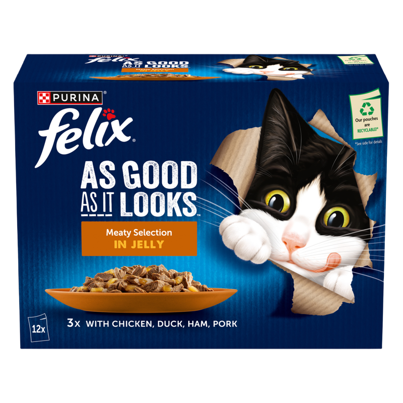 Felix As Good as It Looks Meaty With Ham In Jelly, 12 x 85g