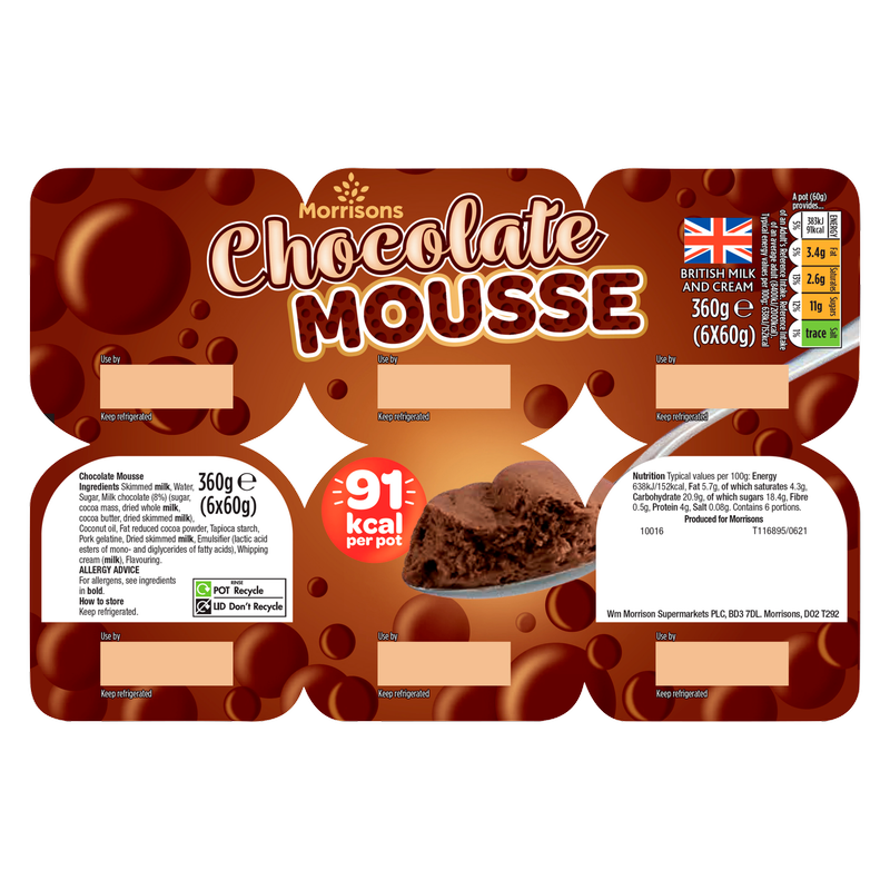 Morrisons Chocolate Mousse, 6 x 60g