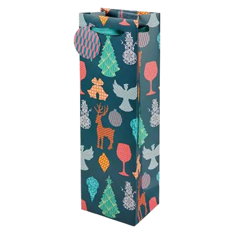 Holiday Patterned Icons Wine Bag