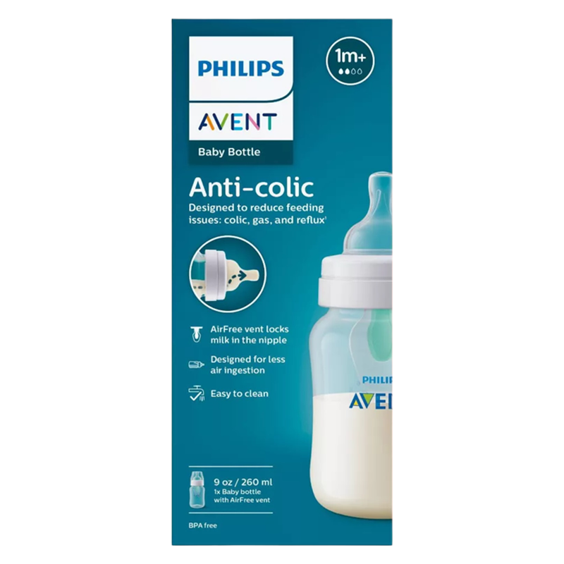 Phillips Avent Anti-Colic Baby Bottle with AirFree Vent, Clear, 9oz. 